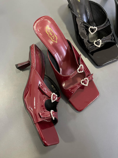 Double Straps Slid On Open Toe High Heel